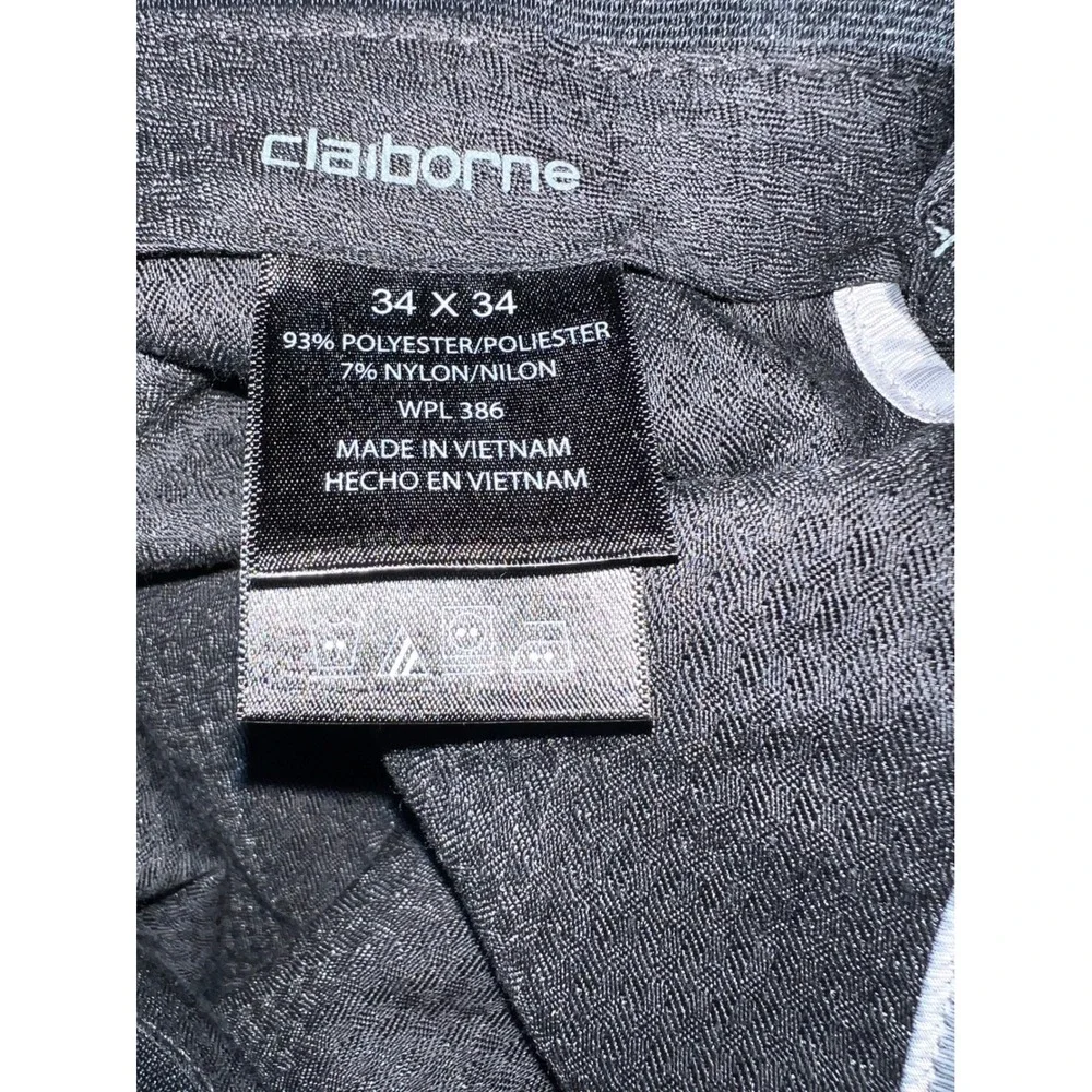 Claiborne Mens Black Textured Dress Pants Flat Front Straight Leg‎ 34x34 WPL 386